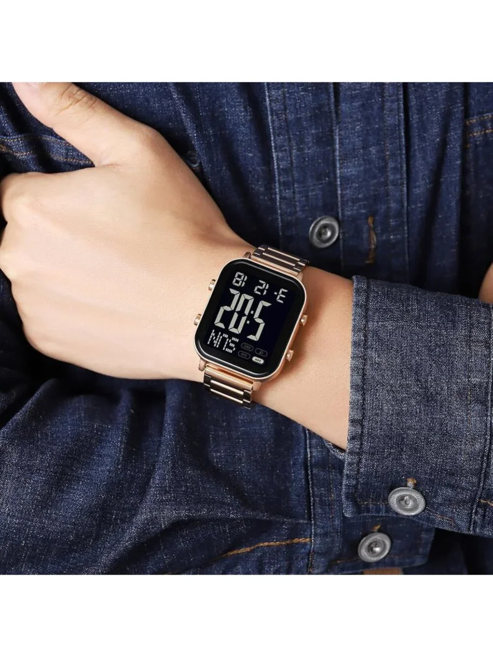 Unisex Rose Gold Analog Stainless Waterproof Electronic Square Digital Watch